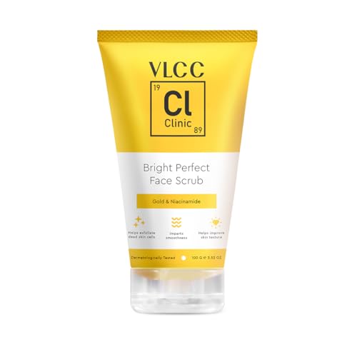VLCC Clinic Bright Perfect Face Scrub – 100g | Mild Exfoliation | Anti-Ageing | Brightening Face Scrub | Skin Brightening Scrub with 24K Gold Particles and Niacinamide | Fights Hyperpigmentation