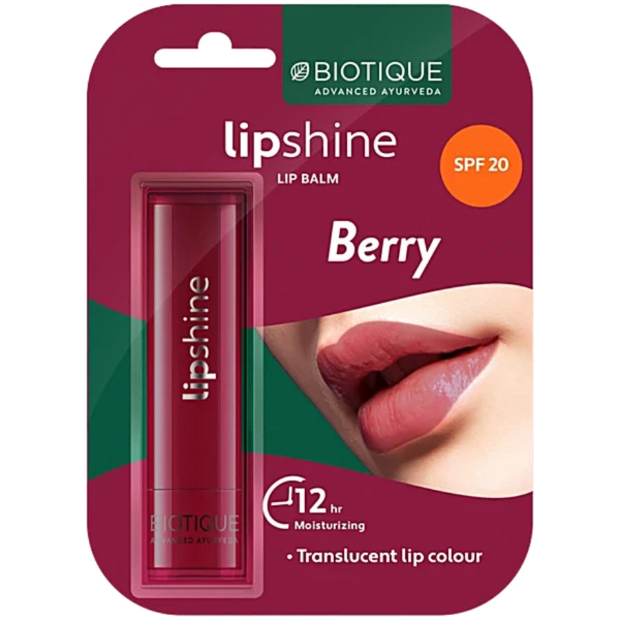 Biotique Natural Makeup Lip Shine SPF-20 Lip Balm, 4 g berry / Plum