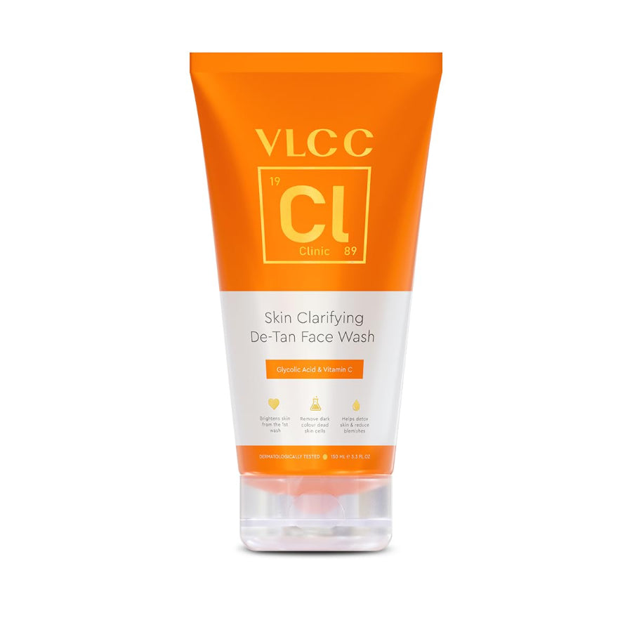 VLCC Skin Clarifying De-Tan Face Wash - 150ml | Anti-Tan Face Wash | Glycolic Acid & Vitamin C Facewash | Anti-Blemish Properties, Targets Dead Skin Cells and Pigmentation