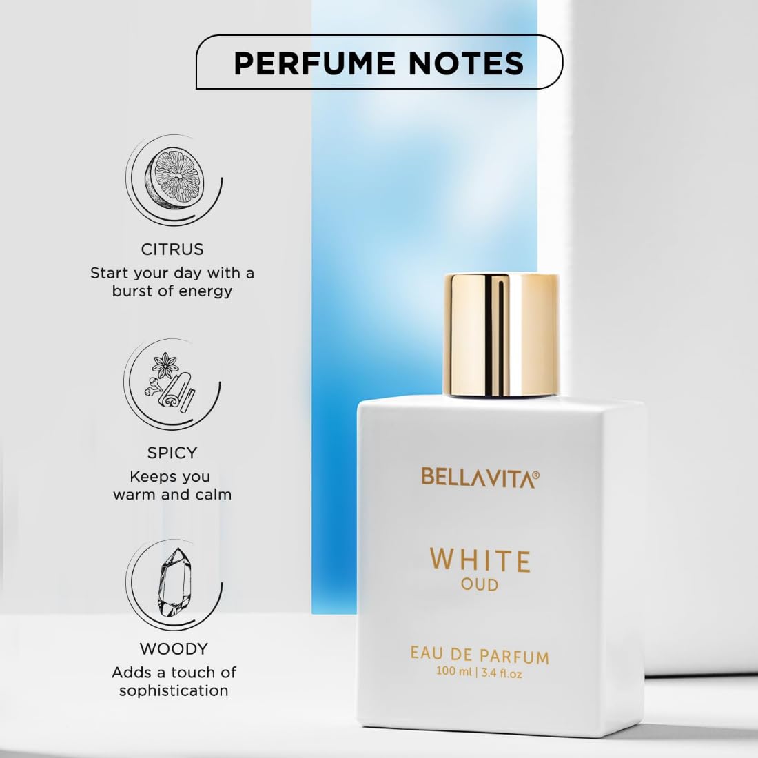 Bella Vita Luxury White Oud Unisex Eau De Parfum Liquid Perfume With Orange, Patchouli, Musk, Premium, Long Lasting Oud & Fruity Fragrance
