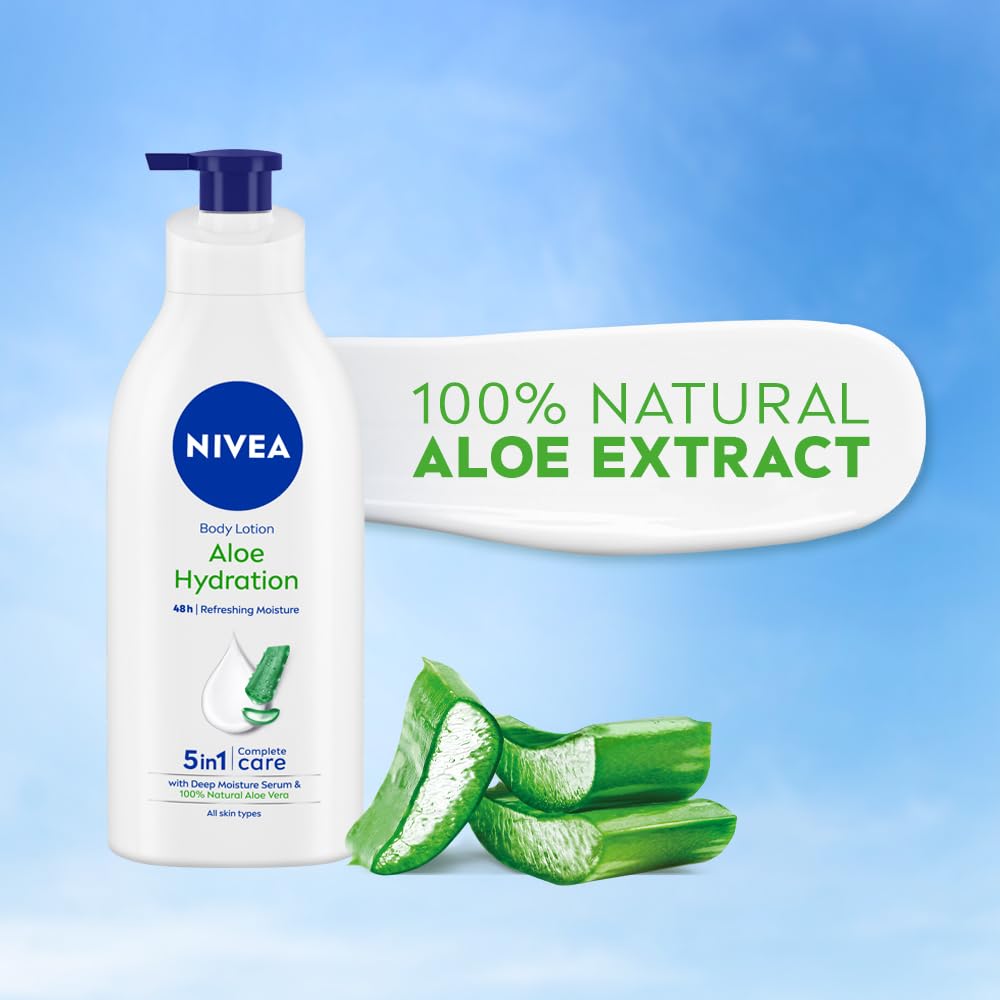NIVEA Aloe Hydration Body Lotion 600 ml | 48 H Moisturization | Refreshing Hydration | Non Sticky Feel | With Goodness of Aloe Vera For Instant Hydration In Summer | For Men & Women