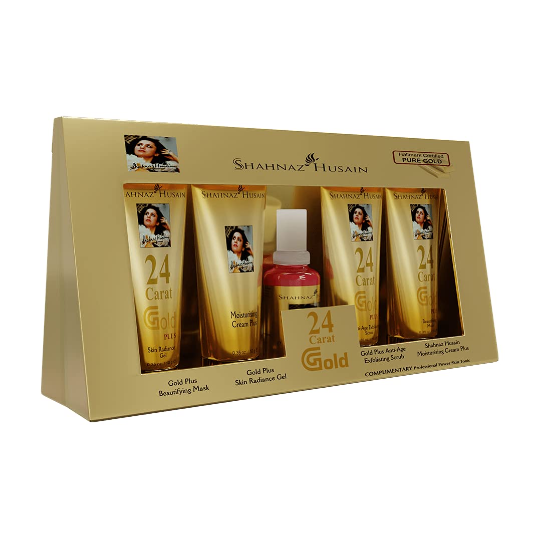 Shahnaz Husain Gold Facial Kit | 24 Carat Gold | Skin Radiance Timeless Youth | 4x10g | 15ml Skin Tonic | Men & Women