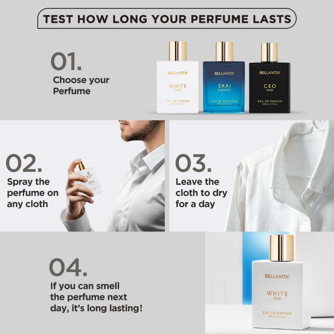 Bella Vita Luxury White Oud Unisex Eau De Parfum Liquid Perfume With Orange, Patchouli, Musk, Premium, Long Lasting Oud & Fruity Fragrance