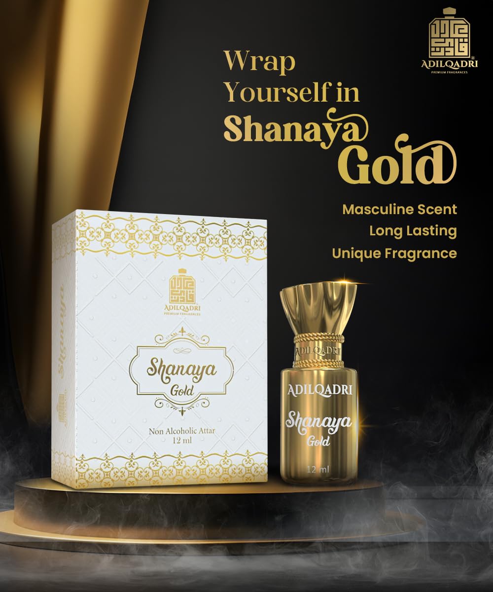 Adilqadri Shanaya Gold Attar for Men & Women | Arabic Non-Alcoholic Perfume Attar | Warm Vanilla, Spicy & Floral Fragrance | Gift for Him & Her | 5.5ML Roll-On