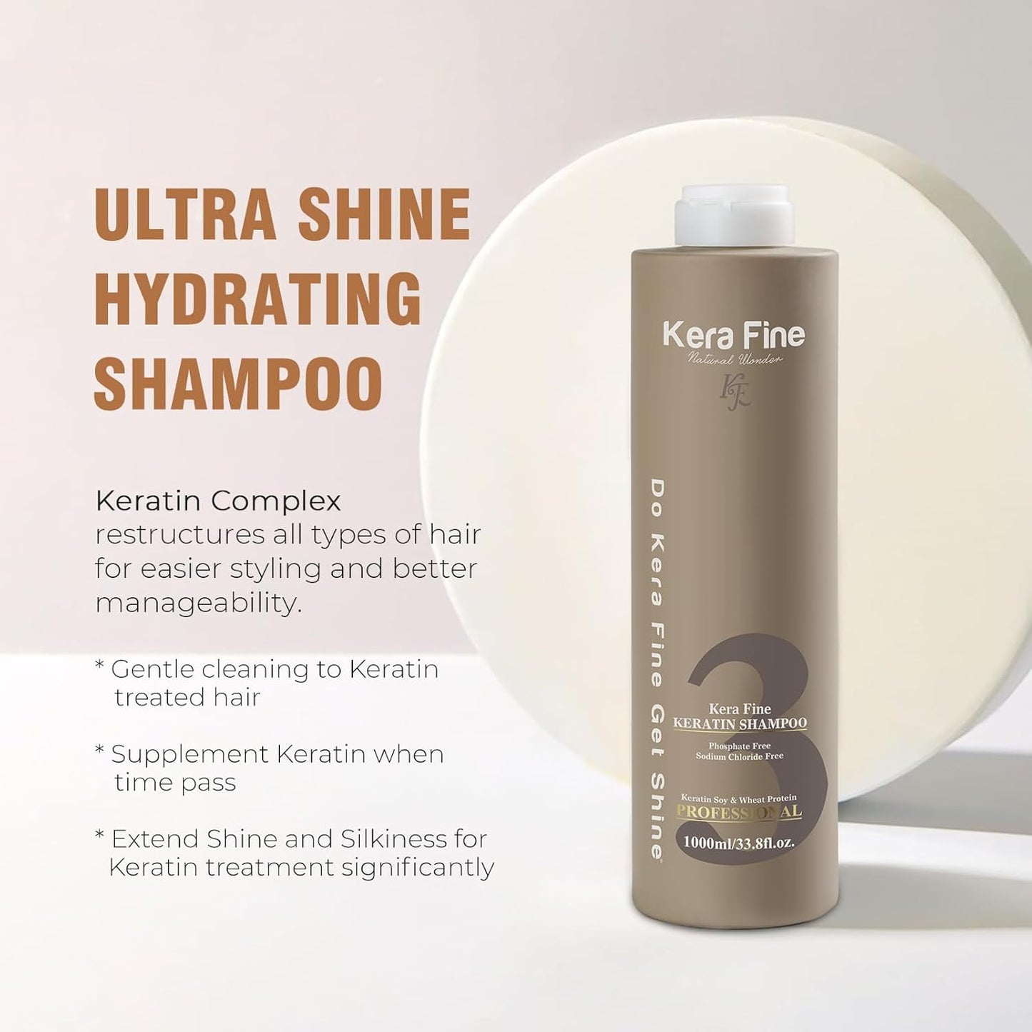 KERA FINE KF KERATIN SHAMPOO | 1000ML | SULFATE FREE | PARABEN FREE | PHOSPHATE FREE, SODIUM CHLORIDE FREE | KERATIN SOY & WHEAT PROTEIN | PROFESSIONAL USE