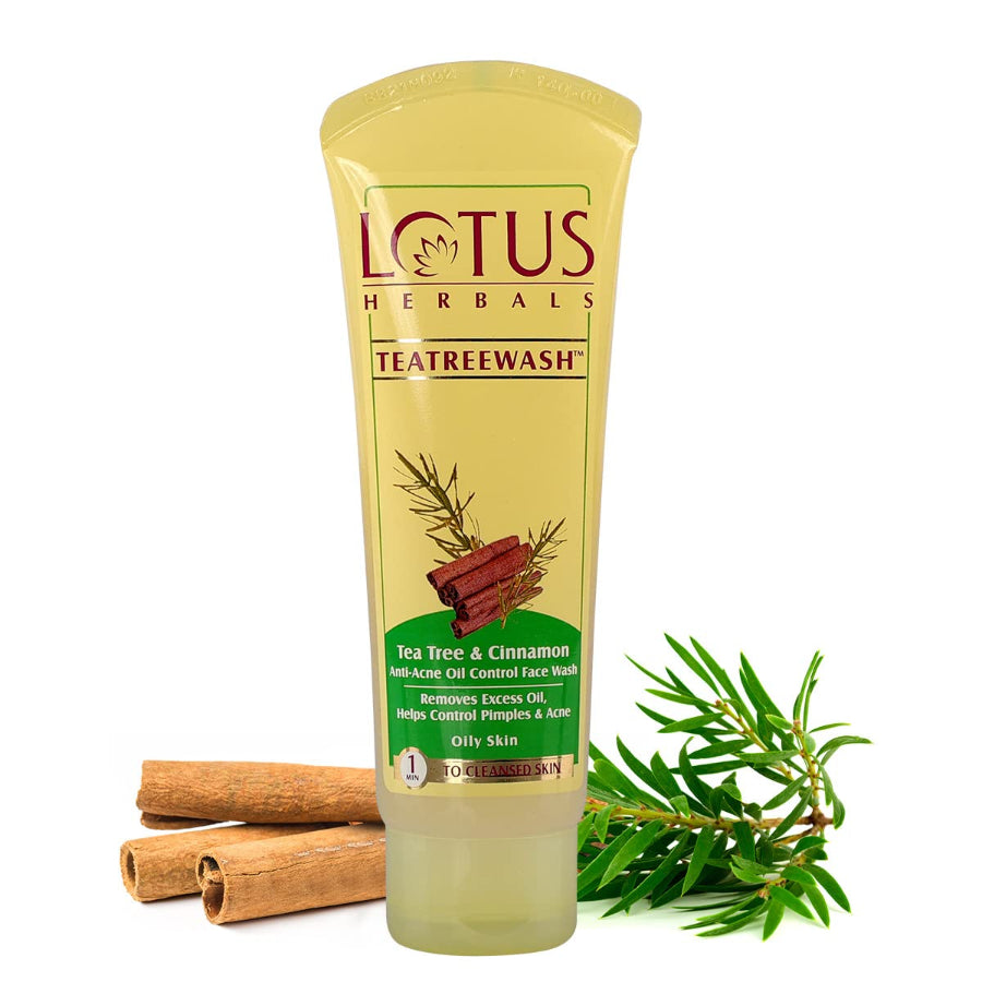 Lotus Herbals Teatreewash Face Wash | with Tea Tree Oil & Cinnamon | Anti Acne | Oil Control | For Oily Skin (80g)