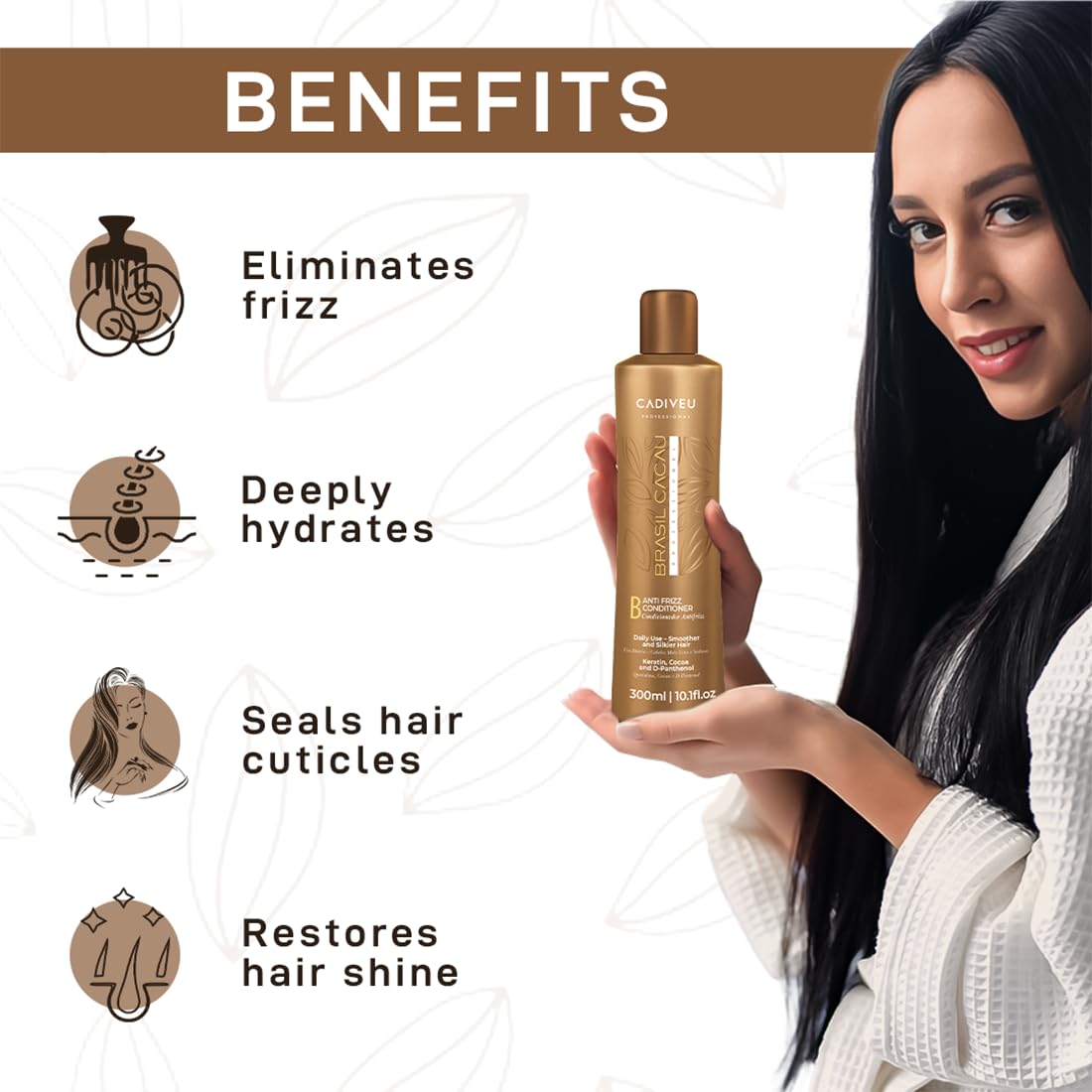 CADIVEU Brasil Cacau Coconut Anti Frizz Conditioner 300Ml|For All Hair Types (1 Count)