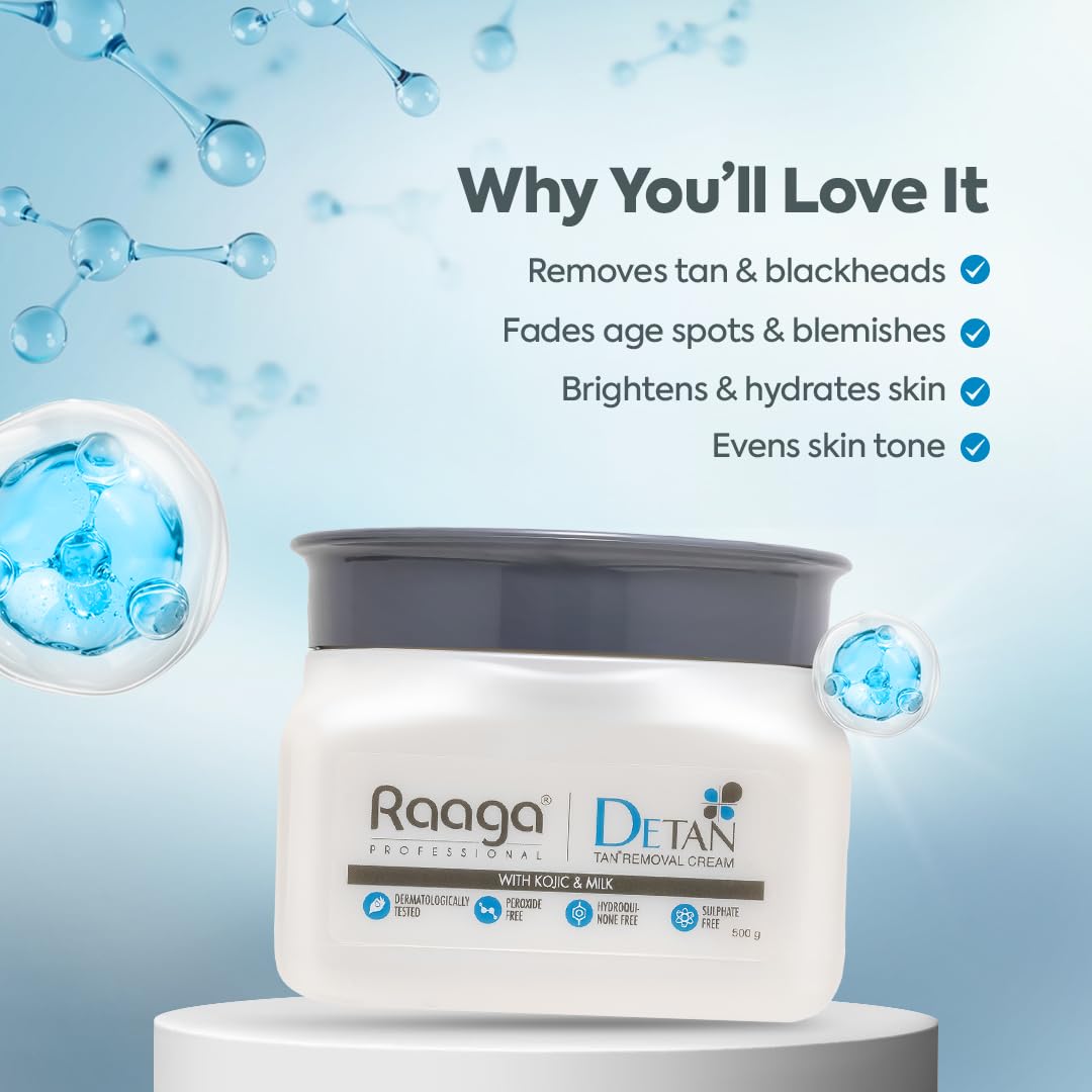 Raaga Professional De-Tan Pack with Kojic, Lactic Acid & Arbutin | Tan Removal Cream | Dermatologically Tested, Peroxide, Hydroquinone & Sulphate Free Face Pack- 500g