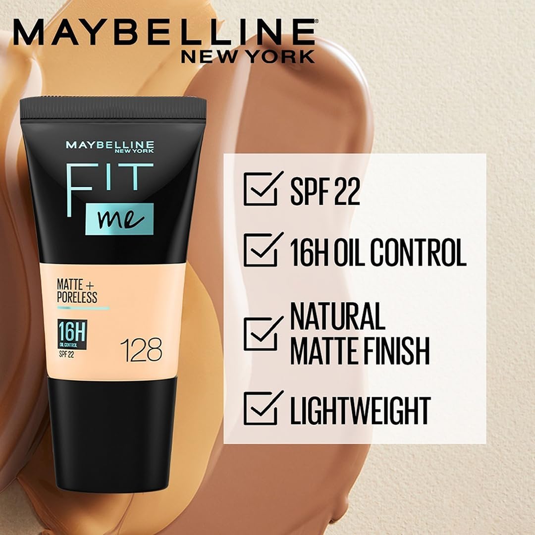 Maybelline New York Liquid Foundation, Matte & Poreless, Full Coverage Blendable Normal to Oily Skin, Fit Me