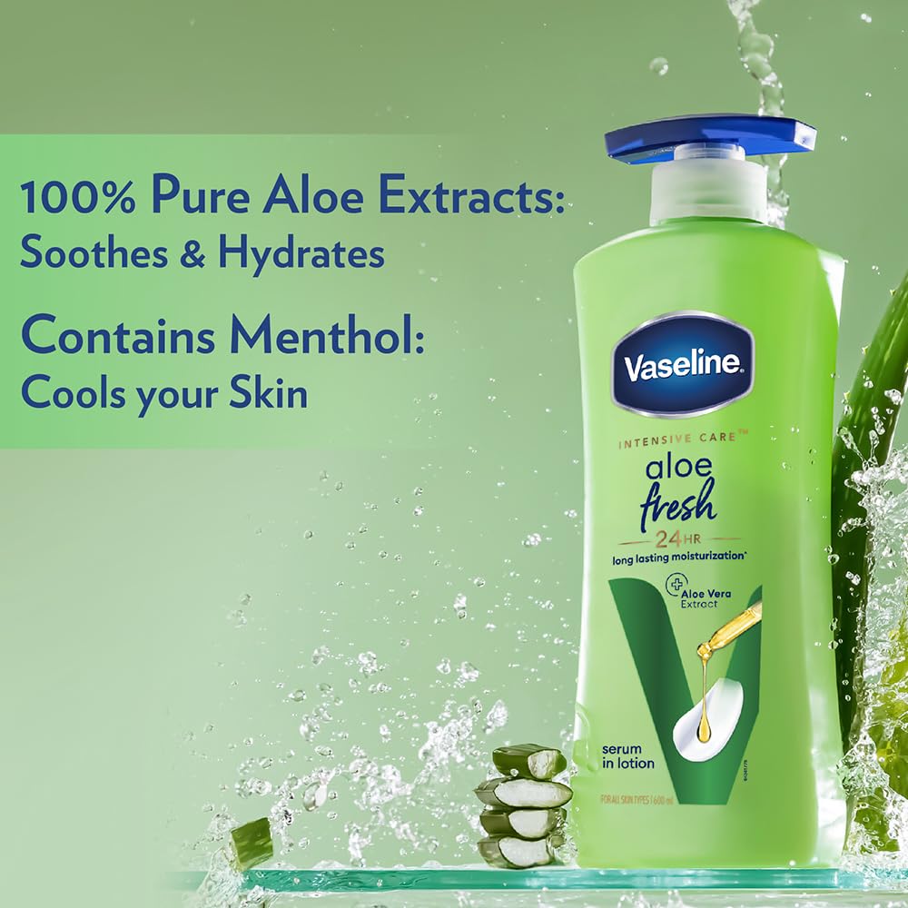 Vaseline Aloe Fresh Body Lotion,24 HR Long Lasting Moisturisation with Aloe Vera extract and Menthol, 400ml