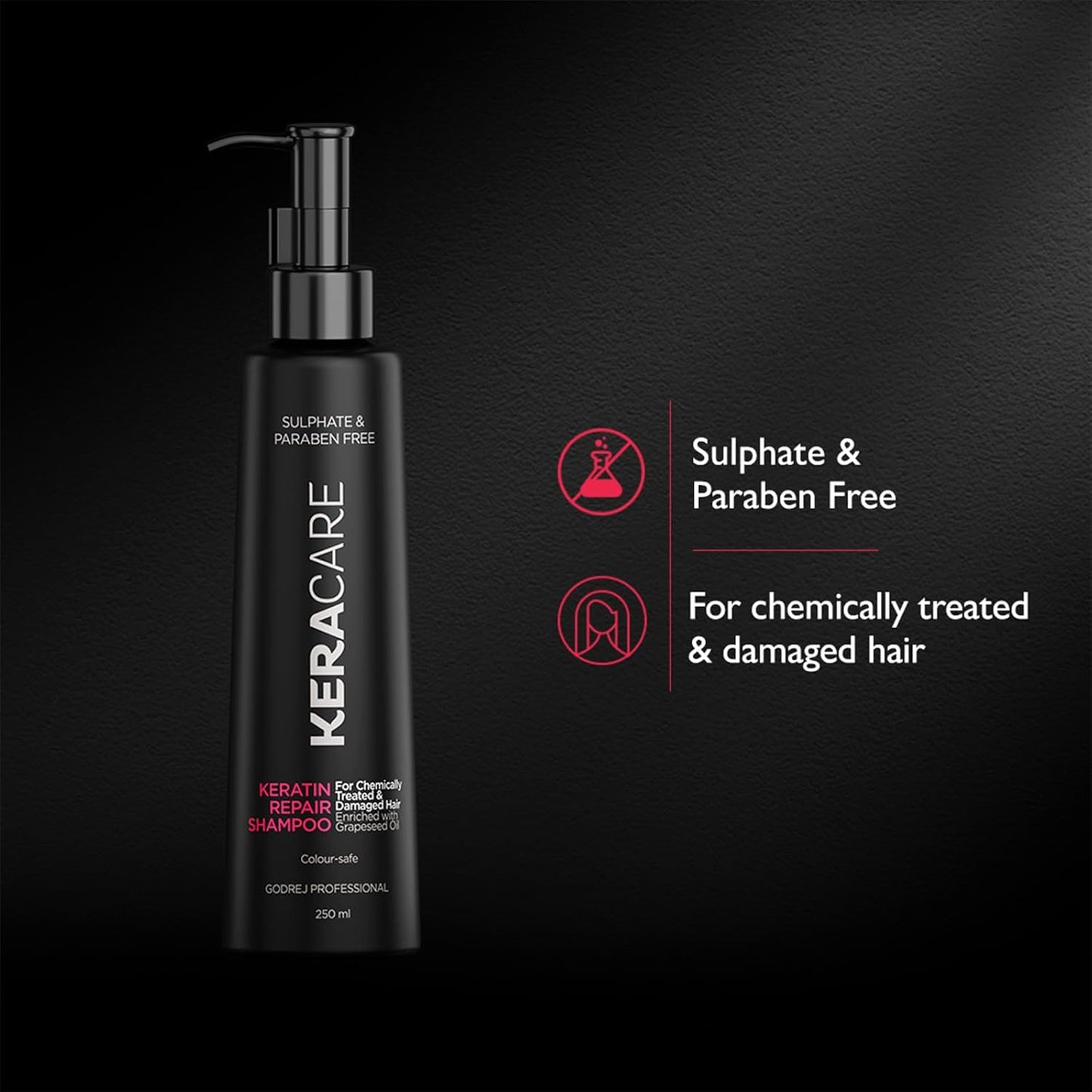Godrej Professional Keracare Repair Shampoo (250ml) | Sulphate-Free | For Chemically Treated Hair | with Grapeseed Oil