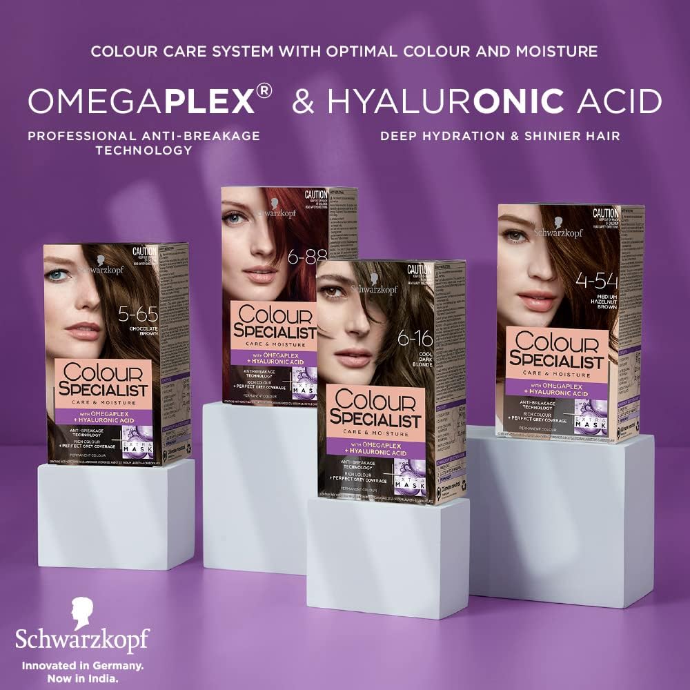 Schwarzkopf Colour Specialist Permanent Hair Colour, First At-Home Hair Colour with Omegaplex Anti-Breakage Technology, powered by Hyaluronic Acid for shinier hair