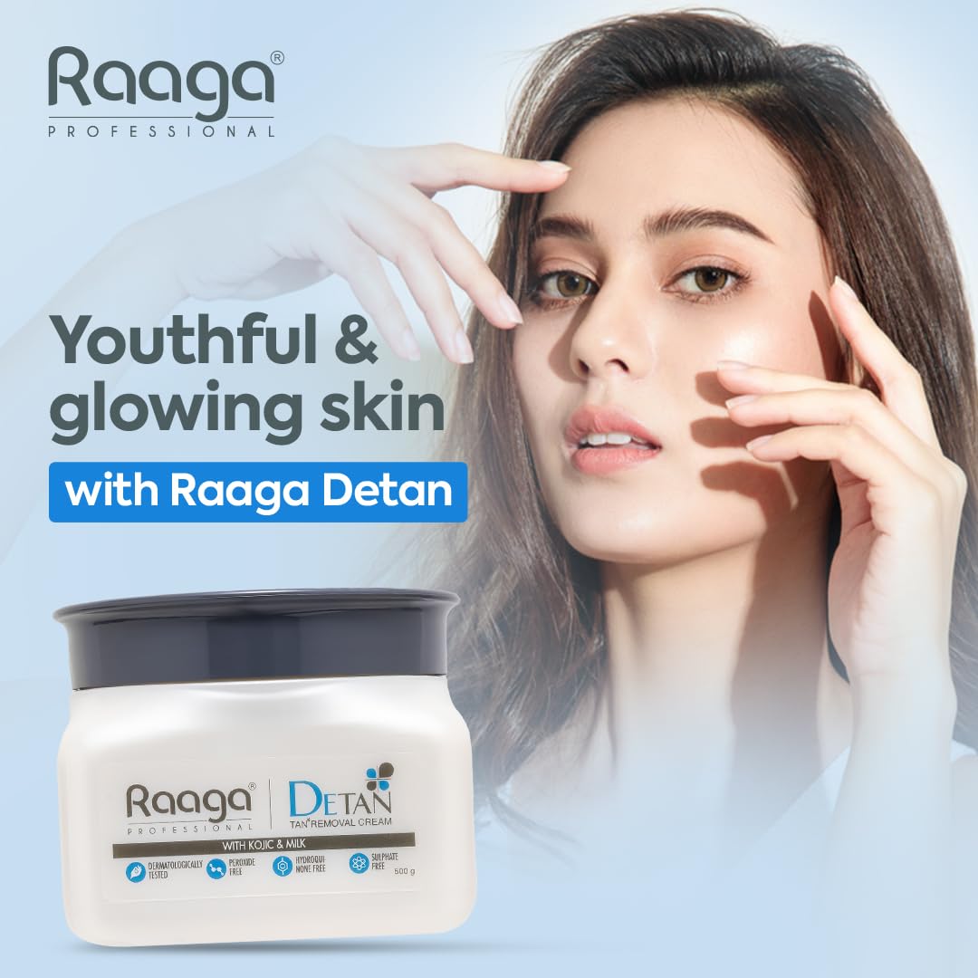 Raaga Professional De-Tan Pack with Kojic, Lactic Acid & Arbutin | Tan Removal Cream | Dermatologically Tested, Peroxide, Hydroquinone & Sulphate Free Face Pack- 500g