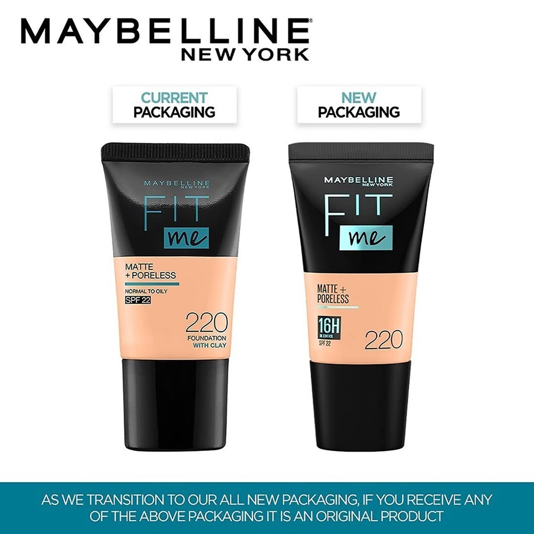 Maybelline New York Liquid Foundation, Matte & Poreless, Full Coverage Blendable Normal to Oily Skin, Fit Me