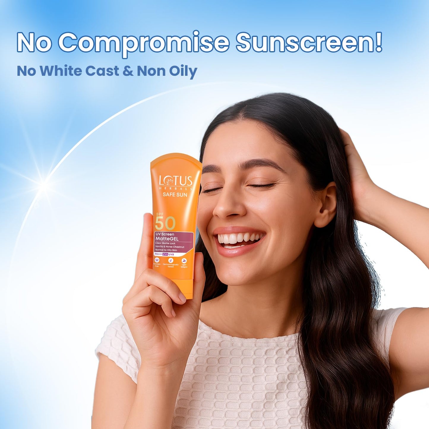 Lotus Herbals Safe Sun Uv Screen Matte Gel Spf 50 Sunscreen, No white cast, Pa+++, 100gm