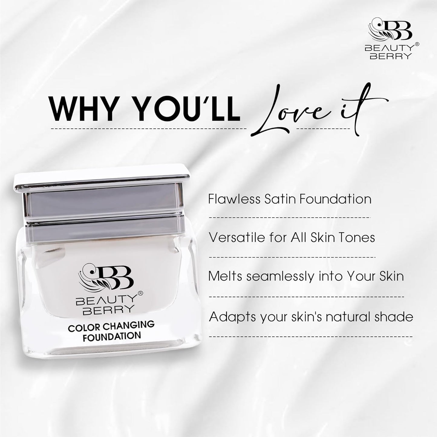 Beauty Berry Color Changing Foundation | Flawless Color Changing Foundation with Satin Finish, Makeup Base Moisturizing, Long Lasting Waterproof Foundation for Face Makeup