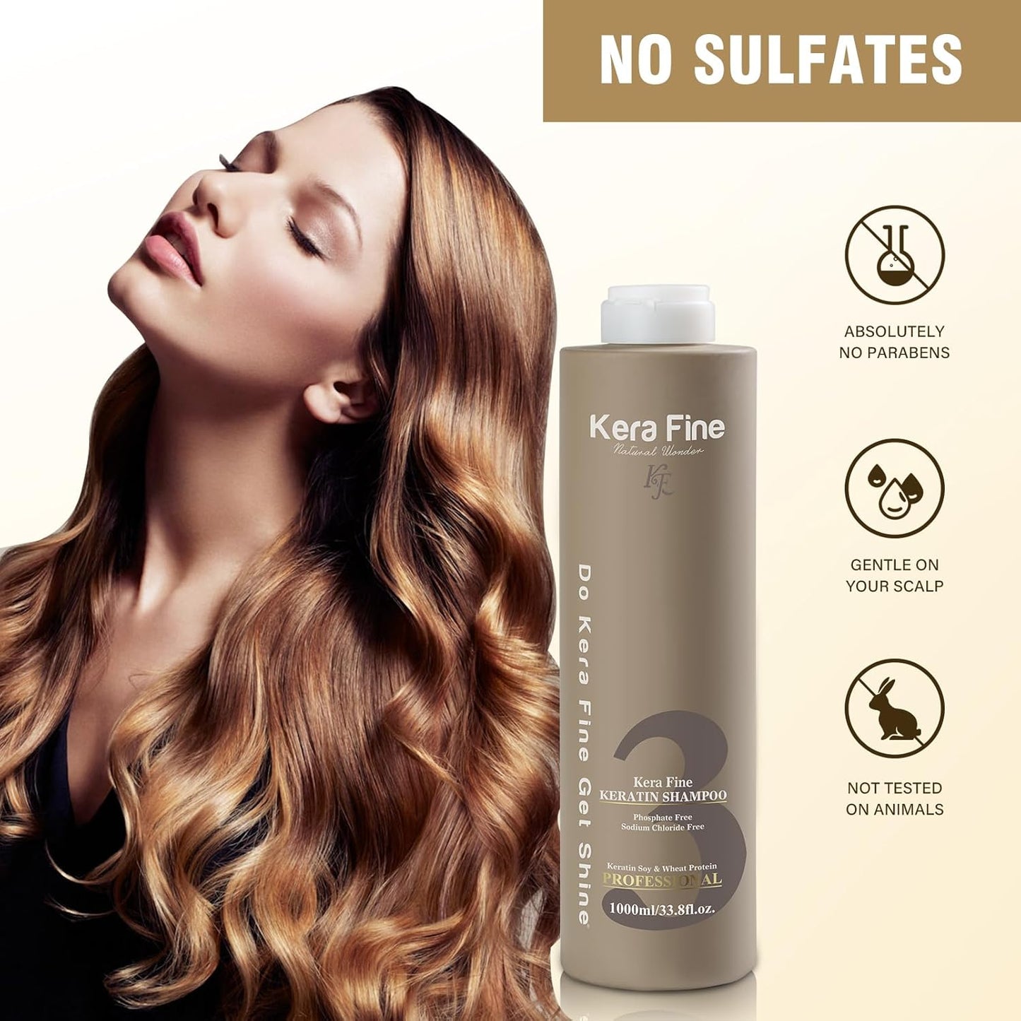 KERA FINE KF KERATIN SHAMPOO | 1000ML | SULFATE FREE | PARABEN FREE | PHOSPHATE FREE, SODIUM CHLORIDE FREE | KERATIN SOY & WHEAT PROTEIN | PROFESSIONAL USE