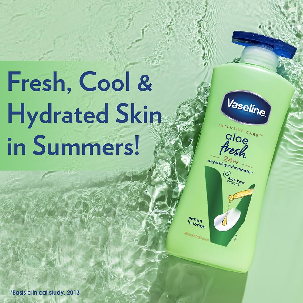 Vaseline Aloe Fresh Body Lotion,24 HR Long Lasting Moisturisation with Aloe Vera extract and Menthol, 400ml