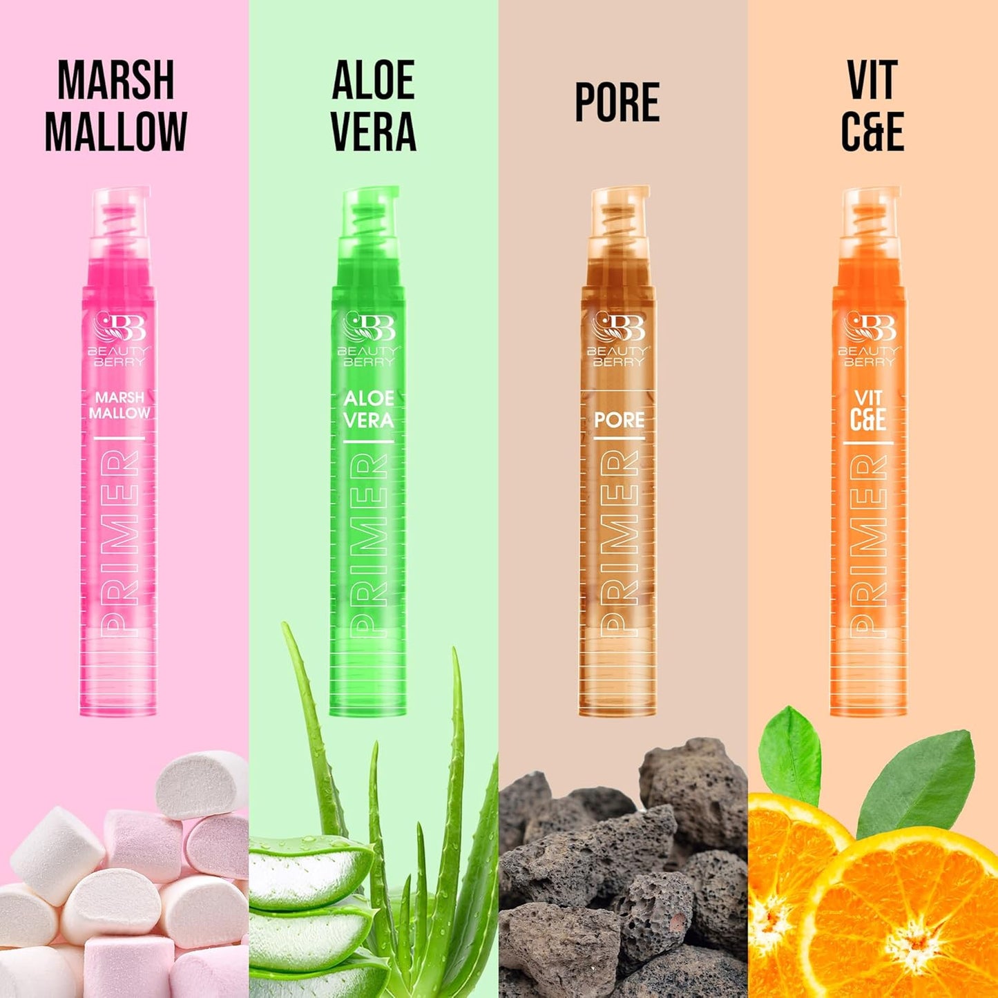 Beauty Berry Vitamin C & E Makeup Base Primer - 25ml | Non-Greasy Formula Fine Lines and Pores Minimizer Primer | Hydrating & Moisturizing, Long Lasting Primer for Face Makeup Infused with Vitamin C & E