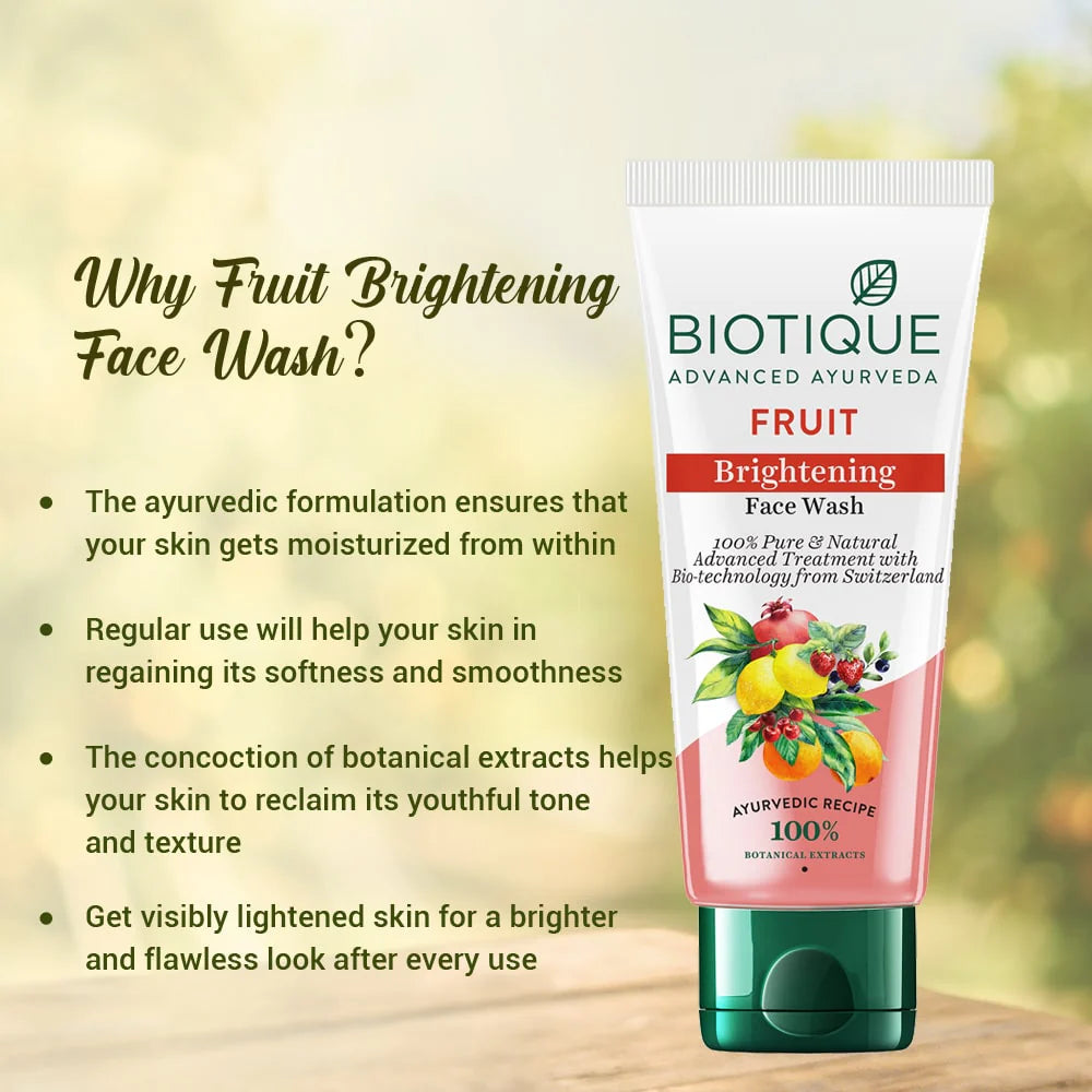 BIOTIQUE Fruit Brightening | Ayurvedic and Organically Pure| Advanced Swiss Technology |100% Botanical Extracts| Suitable for All Skin Types | 150mL Face Wash  (150 ml)