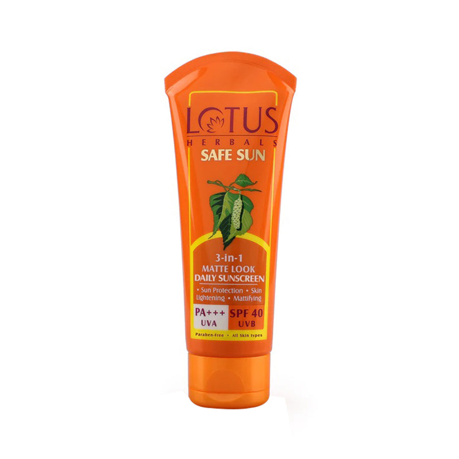 Lotus Herbals Safe Sun 3-In-1 Matte Look Daily Sunblock Sunscreen SPF 40 | Matte Finish | Non-greasy | Suitable For All Skin Types | 100g