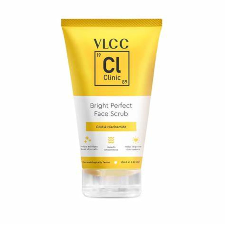 VLCC Clinic Bright Perfect Face Scrub – 100g | Mild Exfoliation | Anti-Ageing | Brightening Face Scrub | Skin Brightening Scrub with 24K Gold Particles and Niacinamide | Fights Hyperpigmentation