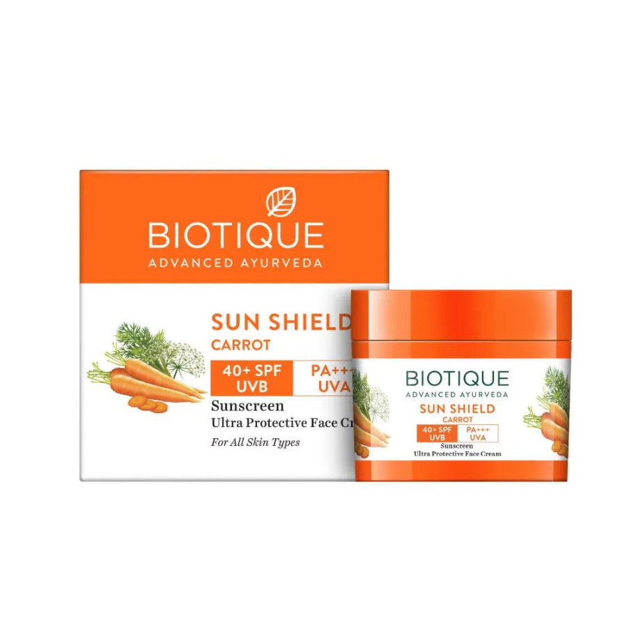 BIOTIQUE Sun Shield Carrot Sunscreen Ultra Protective Face Cream - SPF 40+ UVB, 50 g