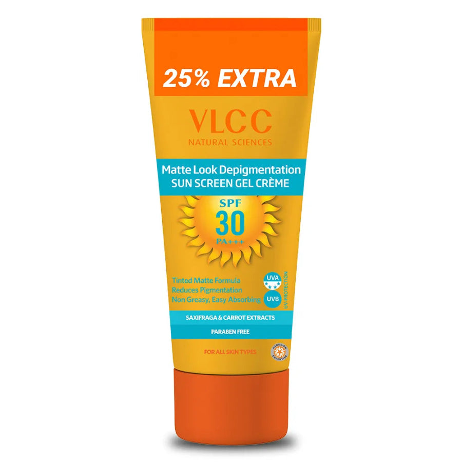 VLCC Matte Look Spf 30 PA ++ Sunscreen Gel Crème - 50g + 25g Extra - Helps Depigmentation, Non-Greasy Tinted Matte Formula with Broad Spectrum Protection.