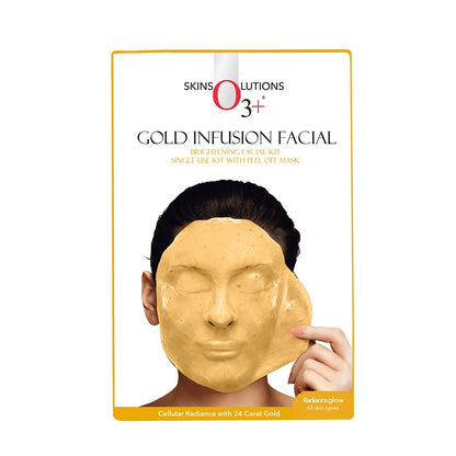 O3+ Gold Infusion Facial Brightening Facial Kit with Peel off Mask | Cellular Radiance with 24 Carat Gold | Radiance Glow for All Skin Types, 45 gm