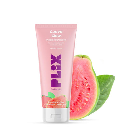 The Plant Fix Plix Spf 50+ Guava Glow Invisible Sunscreen For All Skin Type With Pa +++|For Uv A,Uv B&Blue Light Protection With Ceramides,Vitamin C&Hyaluronic Acid|No White Cast,Cruelty-Free|50 G