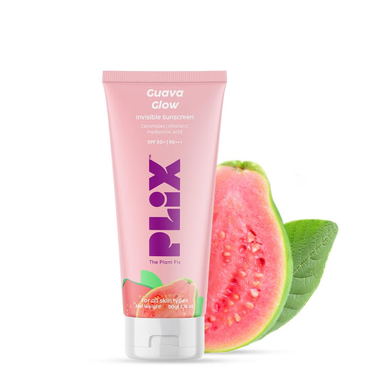 The Plant Fix Plix Spf 50+ Guava Glow Invisible Sunscreen For All Skin Type With Pa +++|For Uv A,Uv B&Blue Light Protection With Ceramides,Vitamin C&Hyaluronic Acid|No White Cast,Cruelty-Free|50 G