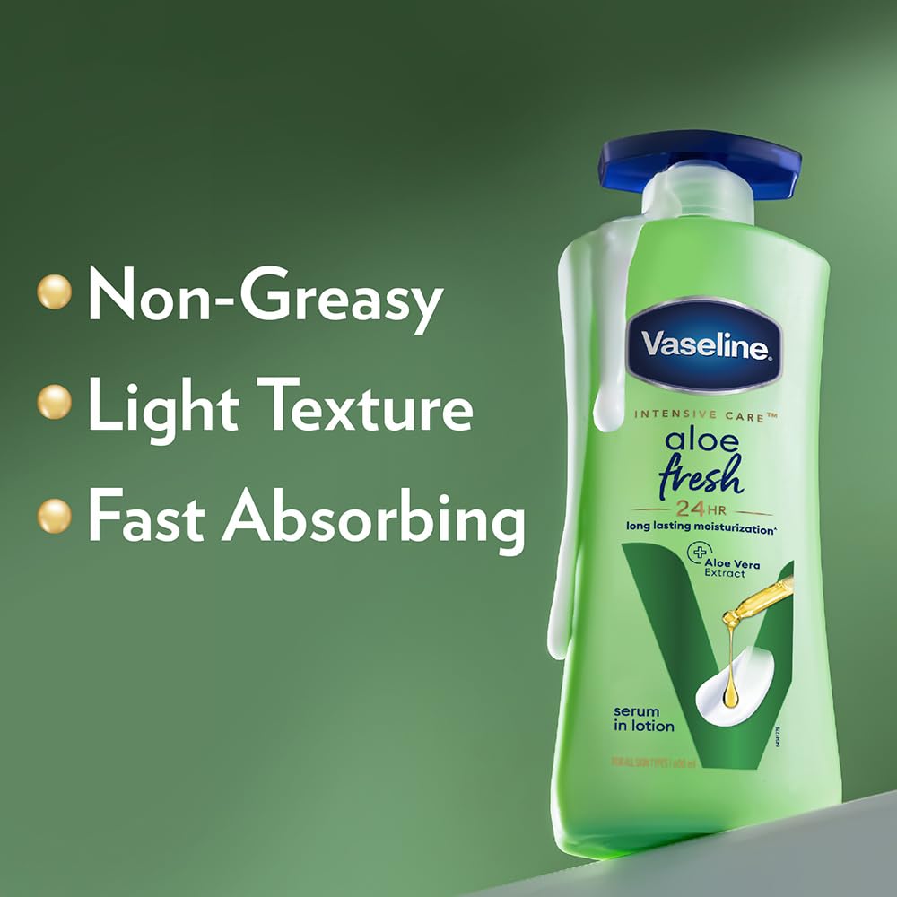 Vaseline Aloe Fresh Body Lotion,24 HR Long Lasting Moisturisation with Aloe Vera extract and Menthol, 400ml