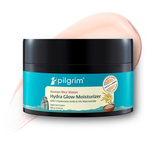 Pilgrim Korean Rice Water Hydra Glow Moisturizer 100Gm with 5 Hyaluronic Acids, 3% Niacinamide, 5 Ceramides | 5x Hydration & Instant Glass Skin | Oil-Free, Lightweight Gel | All SkinTypes | Women,Men
