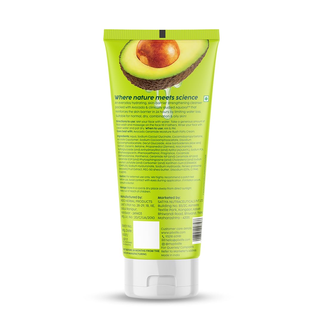 PLIX - THE PLANT FIX Avocado Ceramide Moisture Rush Juicy Cleanser (100 ml) | Ceramide Face Wash| Nourishes and Hydrates Skin | Gentle Cleanser for Sensitive Skin | For Men & Women