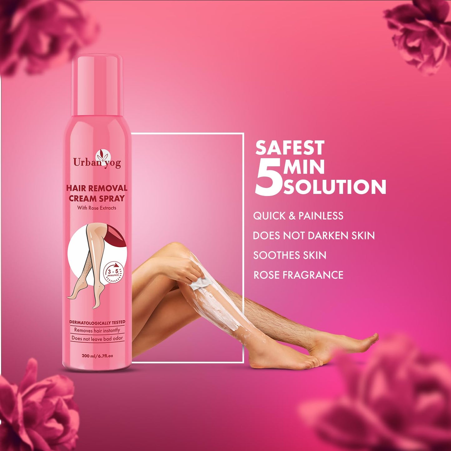 Urban yog Hair Removal Cream Spray for Women | Painless Body Hair Removal Spray for legs, hands, underarm & back (200 ML)