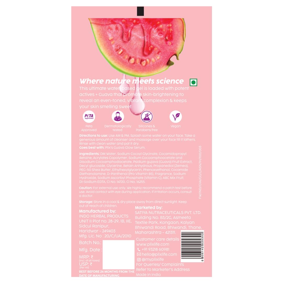 PLIX - THE PLANT FIX Vitamin C Juicy Face Wash (100 ml) Cleanser For Skin Brightening, With Pro Vitamin B5 For Moisturization & Alpha Lipoic Acid For Glowing Skin | For Women & Men