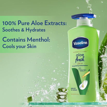 Vaseline Aloe Fresh Body Lotion,24 HR Long Lasting Moisturisation with Aloe Vera extract and Menthol, 400ml