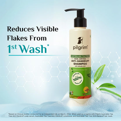 Pilgrim Australian Tea Tree Non-Drying Anti-Dandruff Shampoo 200 ml | Removes Dandruff from Source | Helps with Itching, Irritation | Strong & Smooth Hair | For Men & Women |