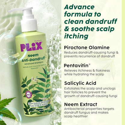 The Plant Fix Plix Neem Anti-Dandruff Advanced Shampoo | Piractone Olamine & Pentavitin Paraben & Sulphate Free | For Men & Women | 200ml