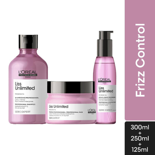 L'Oreal Professionnel Liss Unlimited Shampoo 300ml, Hair Mask 250gm & Hair Serum 125ml, Serie Expert