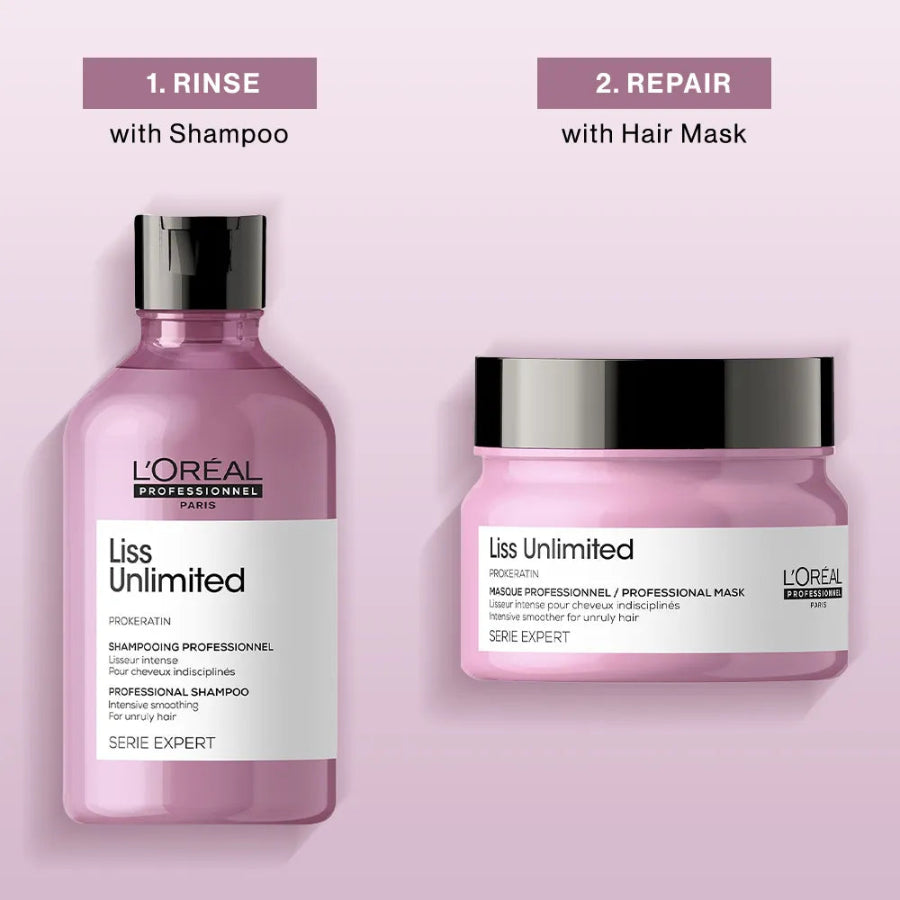 L'Oreal Professionnel Liss Unlimited Shampoo 300ml, Hair Mask 250gm & Hair Serum 125ml, Serie Expert