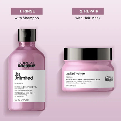 L'Oreal Professionnel Liss Unlimited Shampoo 300ml, Hair Mask 250gm & Hair Serum 125ml, Serie Expert